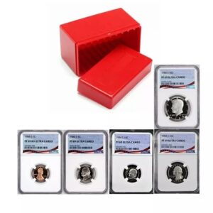 Set of collectible sports rings with display box.