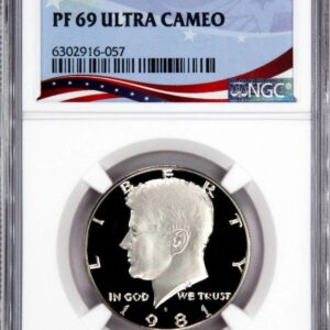 A graded 1964 Kennedy half dollar coin with PCGS certification.