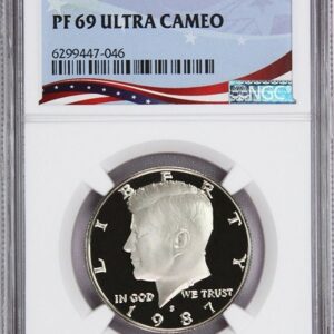 1957 Franklin half dollar coin graded PF 69 Ultra Cameo.