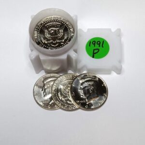 Roll of 1991-P American Silver Eagles with extra coins.