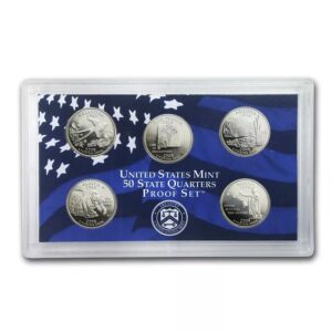 Set of five U.S. State Quarters in a commemorative blue display.
